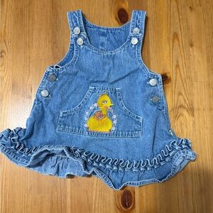 Sesame Street Blue Denim Overalls with Embroidered Character vintage